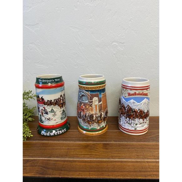 Set of 3 Collectible Budweiser Holiday Beer Steins - 1985, 1991 & 1997 Versions - Picture 2 of 8